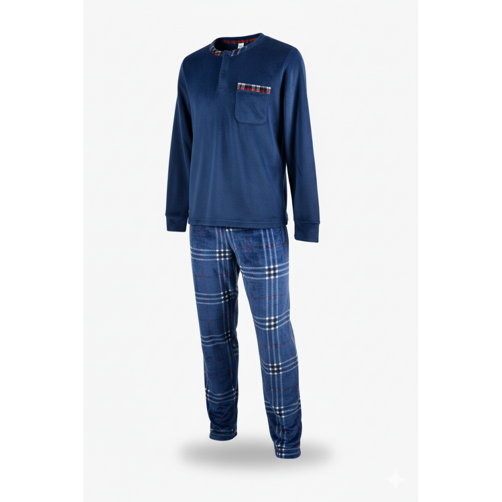 Pyjama Homme Lotto D'hiver En Polaire Douce Coton - Col Serafino, Neuf Avec étiquettes
