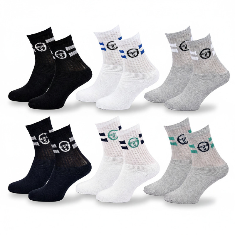Sergio Tacchini Pack de Chaussettes enfant Tennis Crew – Lot de 6 Paires