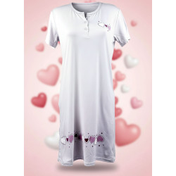 Chemise de Nuit Femme Microfibre Cœurs – Manches Courtes
