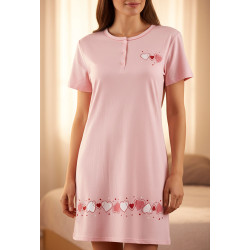 Chemise de Nuit Femme Microfibre Cœurs – Manches Courtes