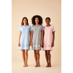 Chemise de Nuit Femme Microfibre Cœurs – Manches Courtes