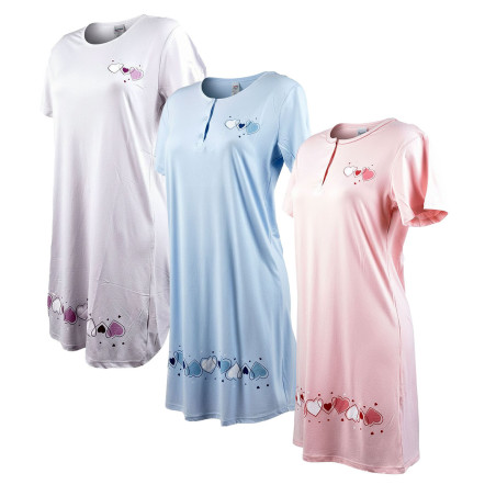 Chemise de Nuit Femme Microfibre Cœurs – Manches Courtes