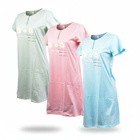 Chemise de Nuit Femme Microfibre Florale– Manches Courtes