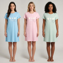 Chemise de Nuit Femme Microfibre Florale– Manches Courtes