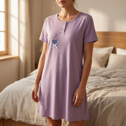 OZABI Chemise de Nuit Femme Microfibre LOVE Manches Courtes