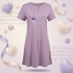 OZABI Chemise de Nuit Femme Microfibre LOVE Manches Courtes