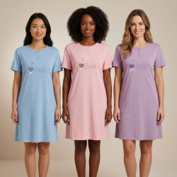 OZABI Chemise de Nuit Femme Microfibre LOVE Manches Courtes