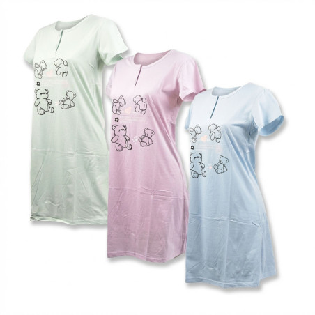 OZABI Chemise de Nuit Femme Microfibre HELLO BEAR  Manches Courtes