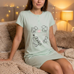 OZABI Chemise de Nuit Femme Microfibre HELLO BEAR  Manches Courtes