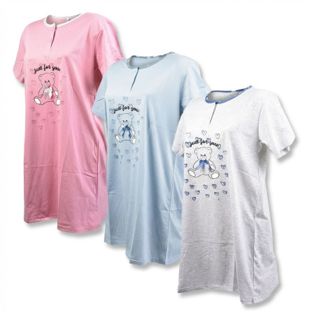 OZABI Chemise de Nuit Femme Microfibre OURSON  Manches Courtes