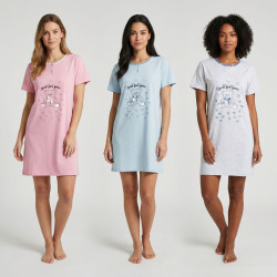 OZABI Chemise de Nuit Femme Microfibre OURSON  Manches Courtes