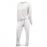 Pyjama Long Femme Coton Confort – Ensemble Pyjama Haut Manches Longues Col Rond 3 Boutons