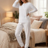 Pyjama Long Femme Coton Confort – Ensemble Pyjama Haut Manches Longues Col Rond 3 Boutons
