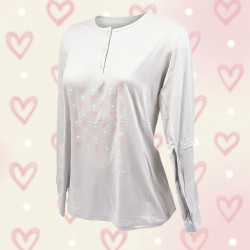 Pyjama Long Femme Coton Confort – Ensemble Pyjama Haut Manches Longues Col Rond 3 Boutons