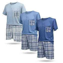 Pyjama Court Homme Coton Confort – Ensemble Pyjashort Été T-Shirt Manches Courtes Col Rond 2 Boutons