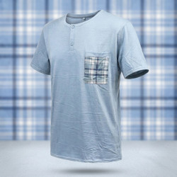 Pyjama Court Homme Coton Confort – Ensemble Pyjashort Été T-Shirt Manches Courtes Col Rond 2 Boutons