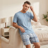 Pyjama Court Homme Coton Confort – Ensemble Pyjashort Été T-Shirt Manches Courtes Col Rond 2 Boutons