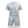 Pyjama Court Homme Coton Majoritaire – Ensemble Nuit Été T-Shirt Col Rond Boutonné Motif Tribal + Short Uni