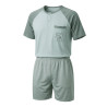 Pyjama Court Homme Coton Majoritaire – Ensemble Nuit Été T-Shirt Col Rond Boutonné Broderie Nounours Poche Poitrine + Short Uni