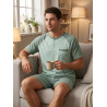 Pyjama Court Homme Coton Majoritaire – Ensemble Nuit Été T-Shirt Col Rond Boutonné Broderie Nounours Poche Poitrine + Short Uni