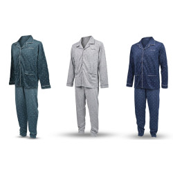 Pyjama Homme Long Boutonne Hiver Ultra Doux Col Chemise – Ensemble Nuit Chaud Coton Majoritaire – Haut 5 Boutons Broderie Poitri