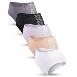 Lot de 5 Culottes Femme Coton avec Dentelle – Confort Quotidien et Finition Feminine – Coupe Enveloppante et Douce