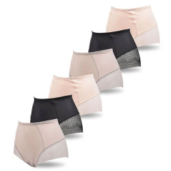 Lot de 6 Culottes Femme Taille Haute et Standard Polyamide Elastane Effet Gainant Invisible Sous Vetements Dentelle