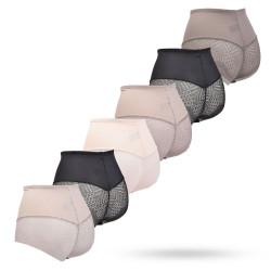 Lot de 6 Culottes Femme Taille Haute et Standard Polyamide Elastane Effet Gainant Invisible Sous Vetements Dentelle