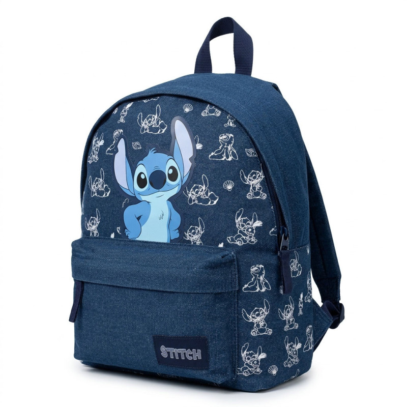 Sac à dos enfant Stitch Disney bleu 37 cm primaire collège 11.4L polyester leger 2 compartiments poche frontale