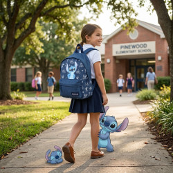 Sac à dos enfant Stitch Disney bleu 37 cm primaire collège 11.4L polyester leger 2 compartiments poche frontale