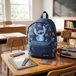 Sac à dos enfant Stitch Disney bleu 37 cm primaire collège 11.4L polyester leger 2 compartiments poche frontale