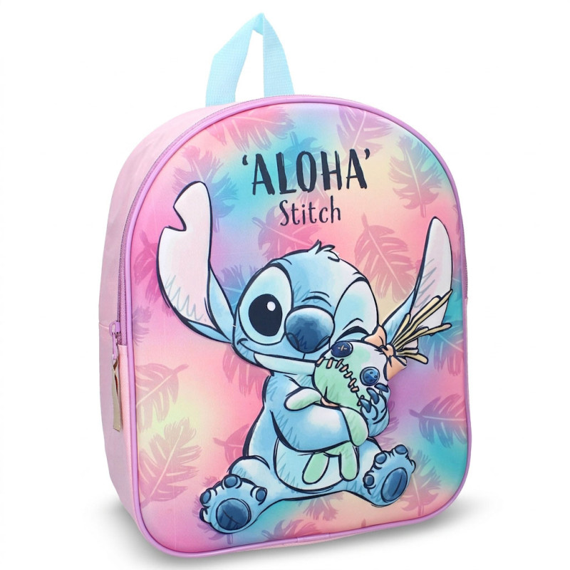 Sac a dos enfant 3D Stitch Simply Special Aloha rose galaxy relief 32 cm polyester leger 1 compartiment