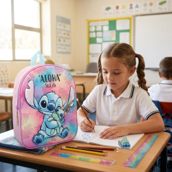 Sac a dos enfant 3D Stitch Simply Special Aloha rose galaxy relief 32 cm polyester leger 1 compartiment