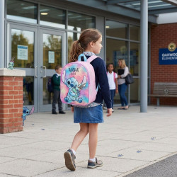 Sac a dos enfant 3D Stitch Simply Special Aloha rose galaxy relief 32 cm polyester leger 1 compartiment