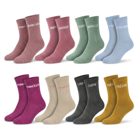 OZABI Chaussettes Fille Paillettes Message Humoristique Lot 8 Paires OZABI Mode Brillante Coton Tailles 27-30 31-34 35-38