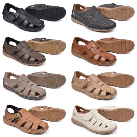 Sandales fermees homme confort chaussure ete aerée fermeture auto agrippante semelle antiderapante caoutchouc tige ajouree