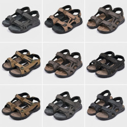 Sandales de marche homme confort réglables 3 bandes auto agrippantes semelle antidérapante caoutchouc dessus synthétique
