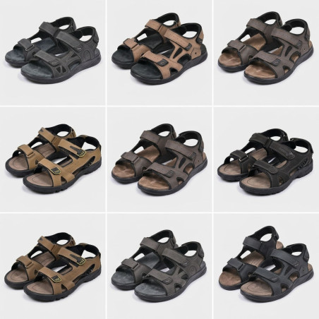 Sandales de marche homme confort réglables 3 bandes auto agrippantes semelle antidérapante caoutchouc dessus synthétique