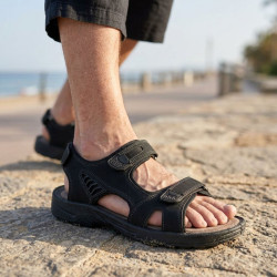 Sandales de marche homme confort réglables 3 bandes auto agrippantes semelle antidérapante caoutchouc dessus synthétique