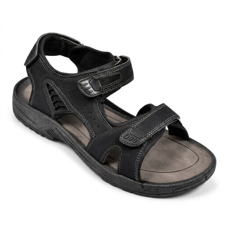 Sandales de marche homme confort réglables 3 bandes auto agrippantes semelle antidérapante caoutchouc dessus synthétique