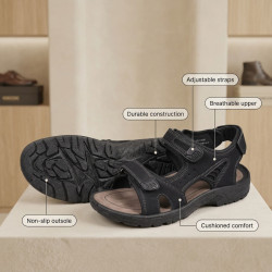 Sandales de marche homme confort réglables 3 bandes auto agrippantes semelle antidérapante caoutchouc dessus synthétique