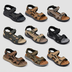 Sandales de marche homme confort réglables 3 bandes auto agrippantes semelle antidérapante caoutchouc dessus synthétique