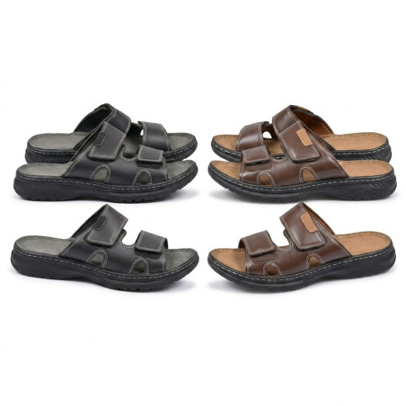 Sandales Homme Confort Double Scratch Semelle Antidérapante Claquettes Été Cuir Synthétique Premium Semelle Intérieure Mousse