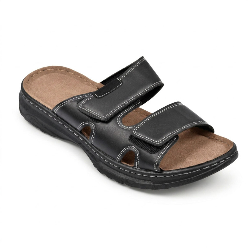 Sandales Homme Confort Double Scratch Semelle Antidérapante Claquettes Été Cuir Synthétique Premium Semelle Intérieure Mousse