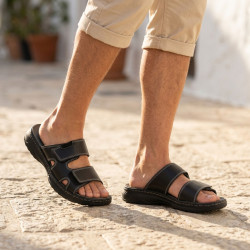 Sandales Homme Confort Double Scratch Semelle Antidérapante Claquettes Été Cuir Synthétique Premium Semelle Intérieure Mousse