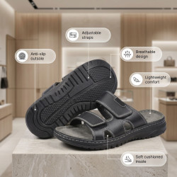 Sandales Homme Confort Double Scratch Semelle Antidérapante Claquettes Été Cuir Synthétique Premium Semelle Intérieure Mousse