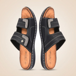 Sandales Homme Confort Double Scratch Semelle Memoire Antiderapante Claquettes Ete Dessus Effet Cuir Retourne Semelle Souple