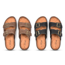 Sandales Homme Boucles Reglables Confort Semelle Memoire Antiderapante Claquettes Ete Dessus Effet Cuir Retourne Semelle Souple