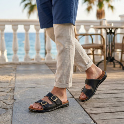 Sandales Homme Boucles Reglables Confort Semelle Memoire Antiderapante Claquettes Ete Dessus Effet Cuir Retourne Semelle Souple