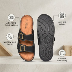 Sandales Homme Boucles Reglables Confort Semelle Memoire Antiderapante Claquettes Ete Dessus Effet Cuir Retourne Semelle Souple